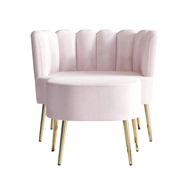 Luxe gestoffeerde fauteuil van fluweel met voetenbank