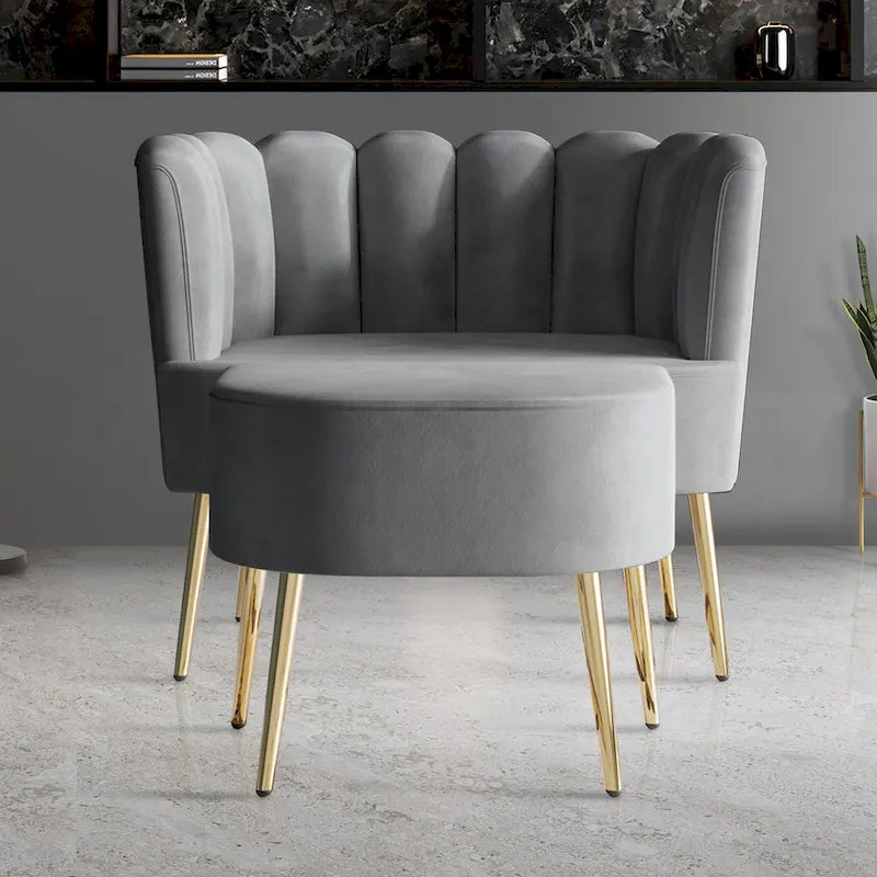 Luxurious Velvet Upholstered Accent Chair with Ottoman
