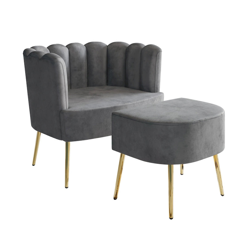 Luxurious Velvet Upholstered Accent Chair with Ottoman