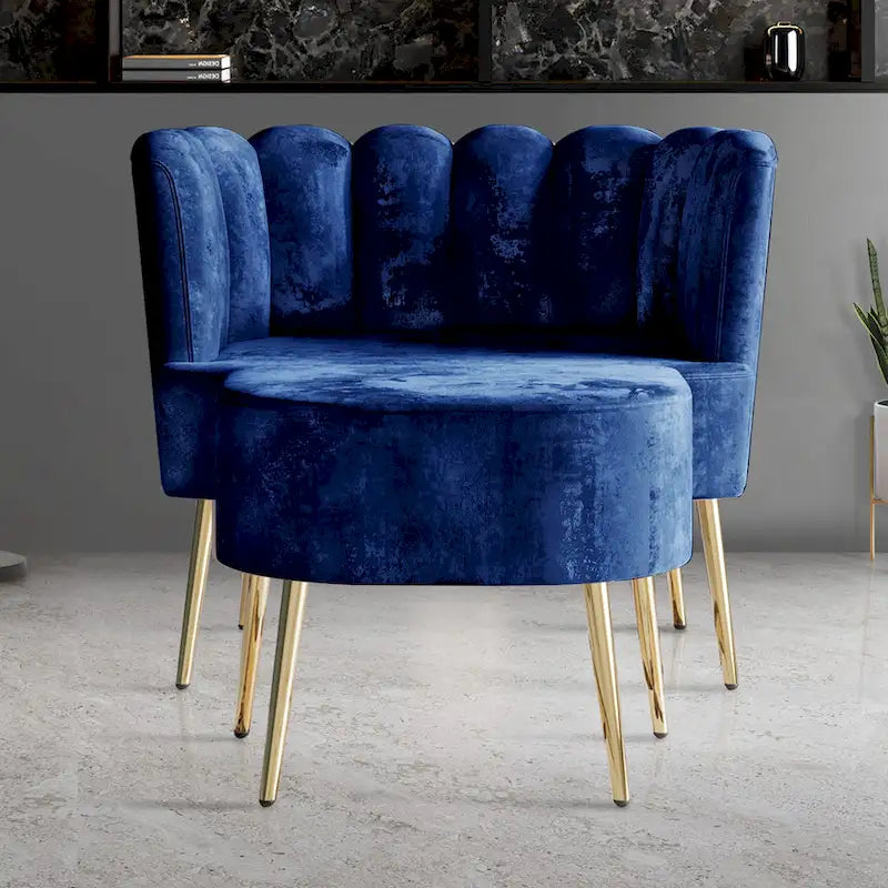 Luxurious Velvet Upholstered Accent Chair with Ottoman