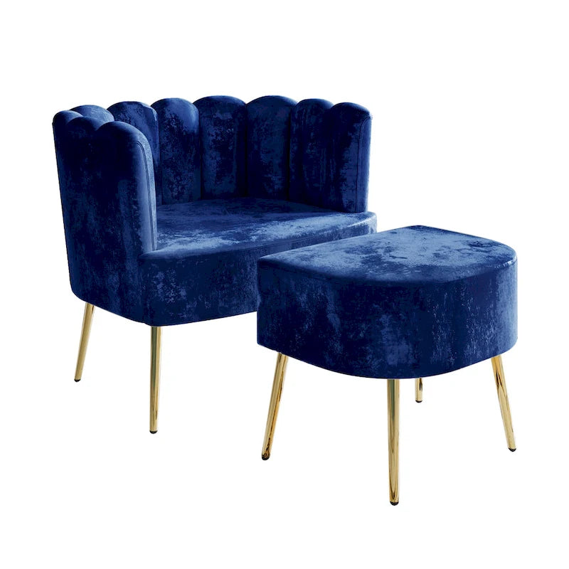 Luxurious Velvet Upholstered Accent Chair with Ottoman