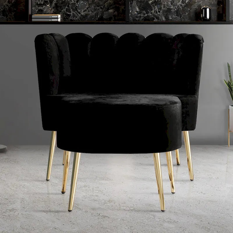 Luxurious Velvet Upholstered Accent Chair with Ottoman