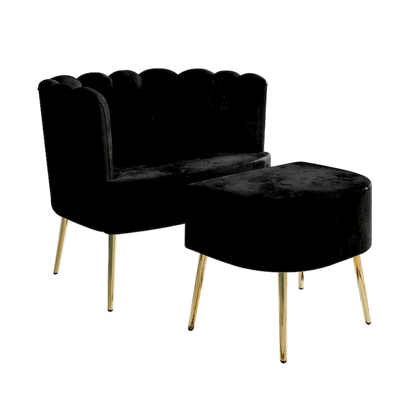 Luxurious Velvet Upholstered Accent Chair with Ottoman