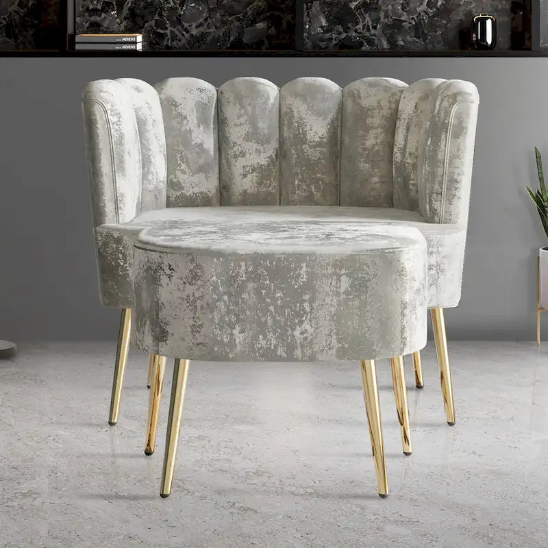 Luxurious Velvet Upholstered Accent Chair with Ottoman