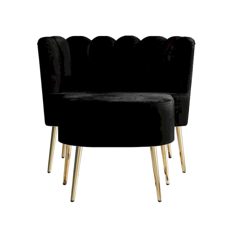 Luxe gestoffeerde fauteuil van fluweel met voetenbank