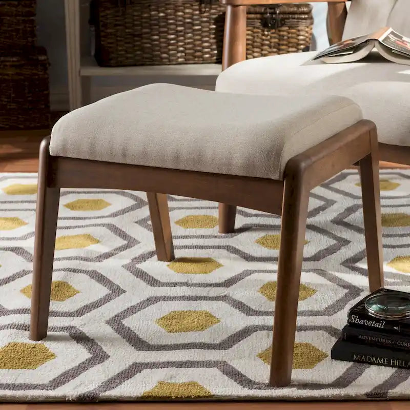 Mid-Century Walnut Upholstered Ottoman
