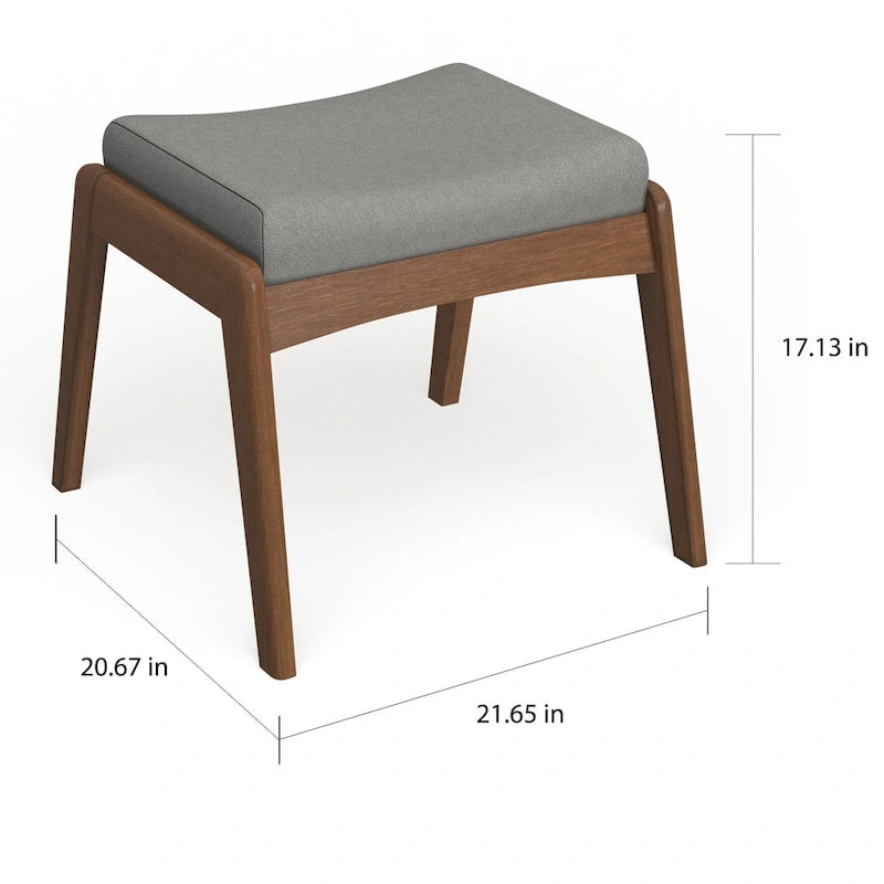 Mid-Century Walnut Upholstered Ottoman