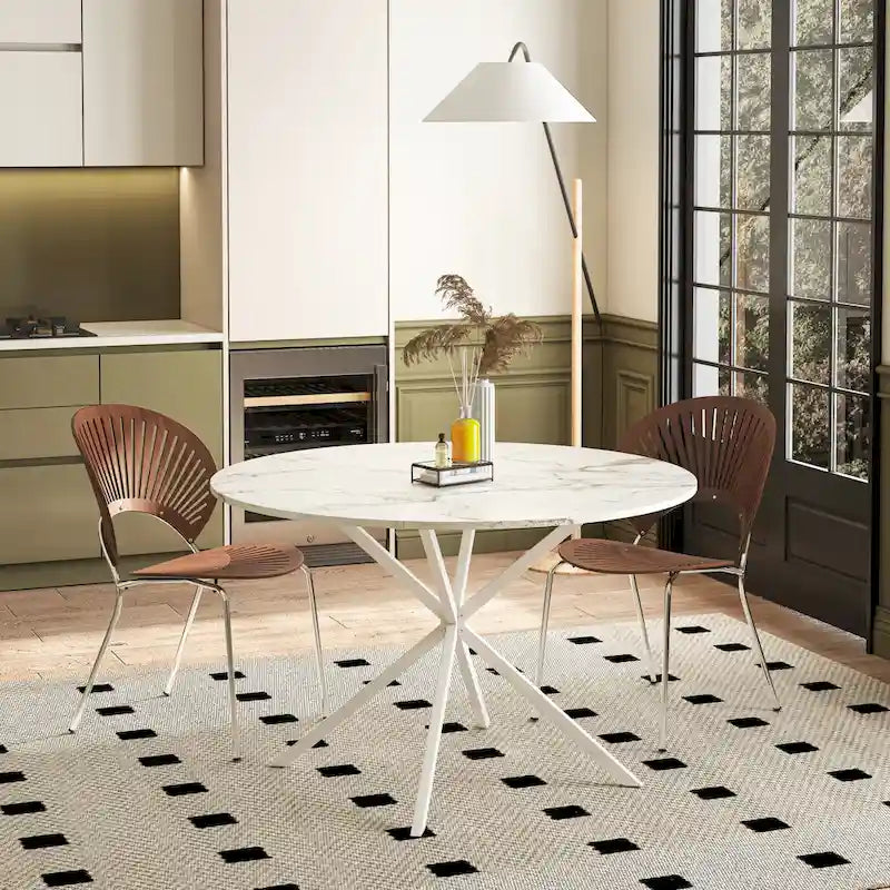 Modern Cross Leg Round Dining Table ,Two Piece Removable Top