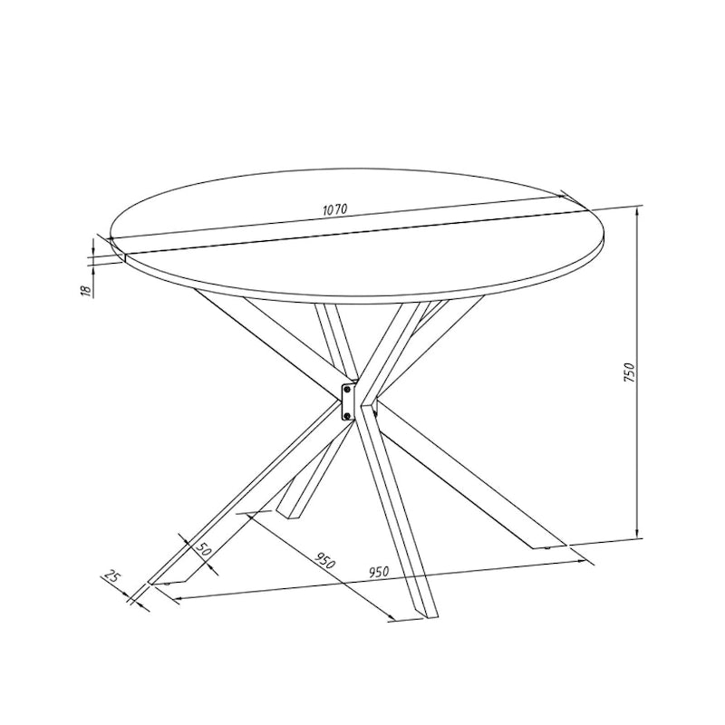 Moderner runder Esstisch mit gekreuzten Beinen, abnehmbare zweiteilige Tischplatte