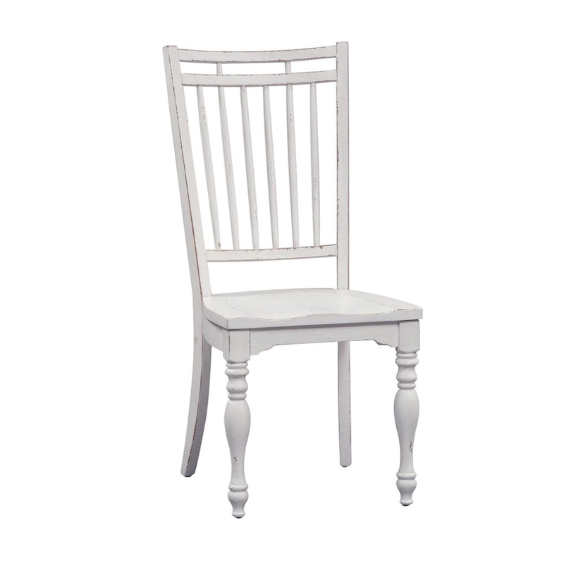 Sedia laterale con schienale a fusi in legno dall'aspetto invecchiato, bianco antico (set di 2)