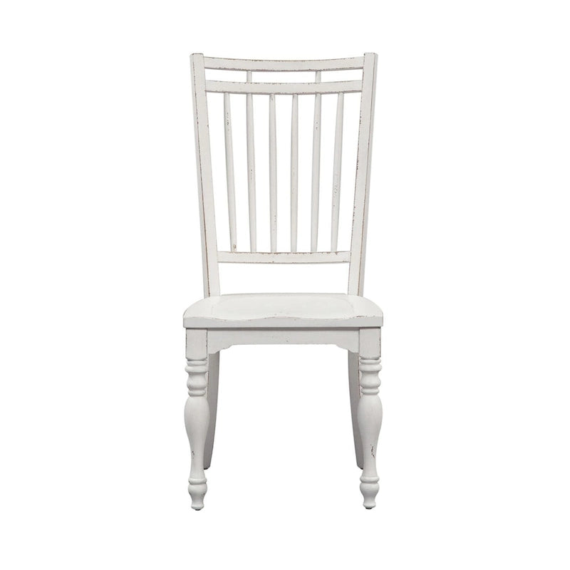 Sedia laterale con schienale a fusi in legno dall'aspetto invecchiato, bianco antico (set di 2)