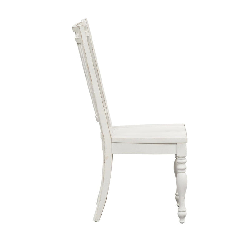Sedia laterale con schienale a fusi in legno dall'aspetto invecchiato, bianco antico (set di 2)