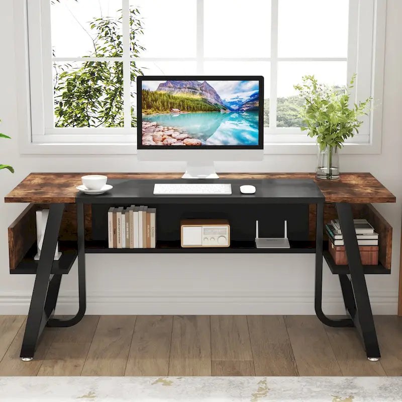 63-Inch-Computertisch mit unteren Ablagen, großer Schreibtisch für Führungskräfte