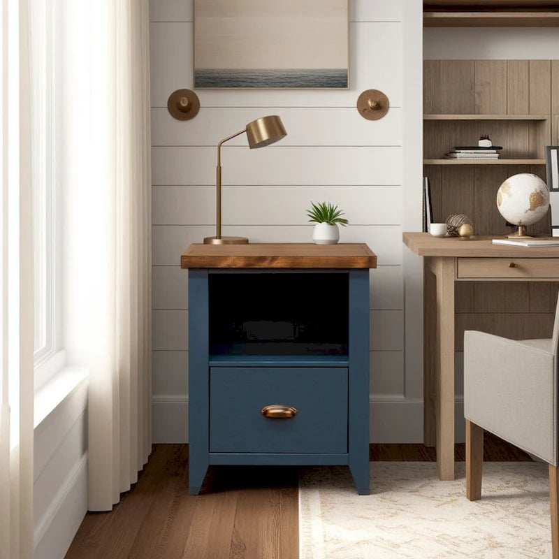 22-Inch 1-Drawer File Cabinet, No Assembly Required, Blue Denim and Whiskey