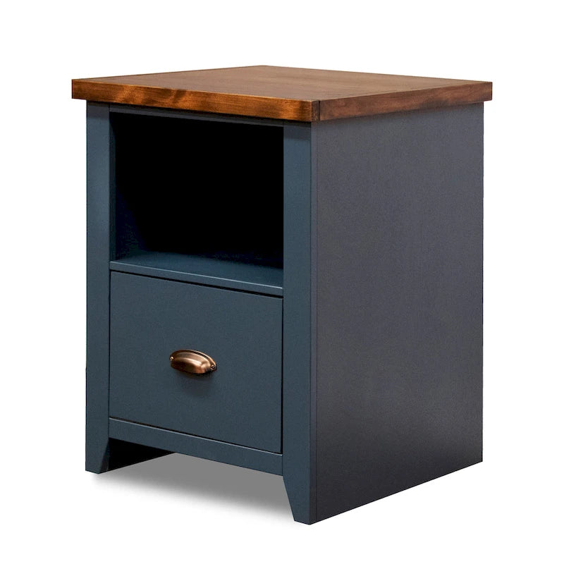 22-Inch 1-Drawer File Cabinet, No Assembly Required, Blue Denim and Whiskey
