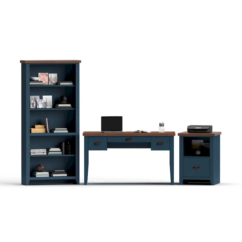 22-Inch 1-Drawer File Cabinet, No Assembly Required, Blue Denim and Whiskey