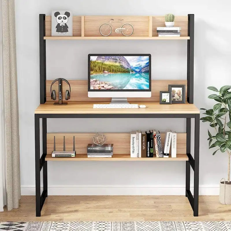 Schreibtisch fürs Homeoffice, Computertisch und Arbeitstisch mit Aufsatz und Ablagefächern