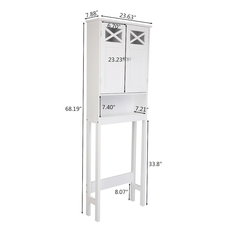 Badezimmerschrank mit zwei Türen im Kreuzdesign für die Toilette, Weiß