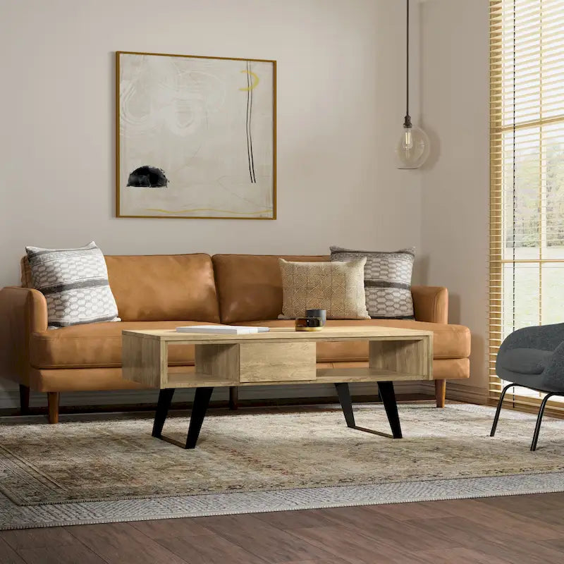 Solid Wood & Metal 48 inch Wide Rectangle Modern Coffee Table - 48 W x 22 D x 18 H