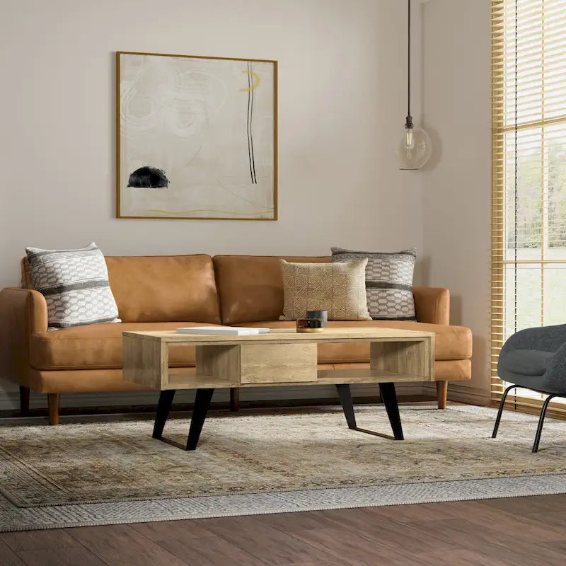 Solid Wood & Metal 48 inch Wide Rectangle Modern Coffee Table - 48 W x 22 D x 18 H