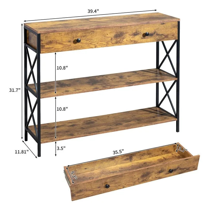 3 Tier Entryway Console Table with Drawer and 2 Open Storage