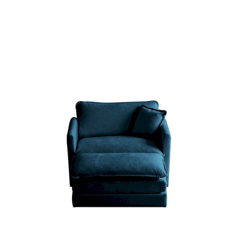 Modern Accent Chair with Ottoman, Living Room Club Chair Chenille Upholstered Armchair , Reading Chair for Bedroom, Blue Chenill
