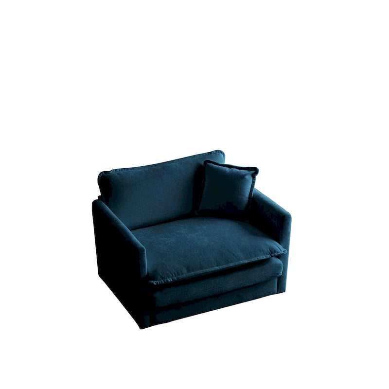 Modern Accent Chair with Ottoman, Living Room Club Chair Chenille Upholstered Armchair , Reading Chair for Bedroom, Blue Chenill
