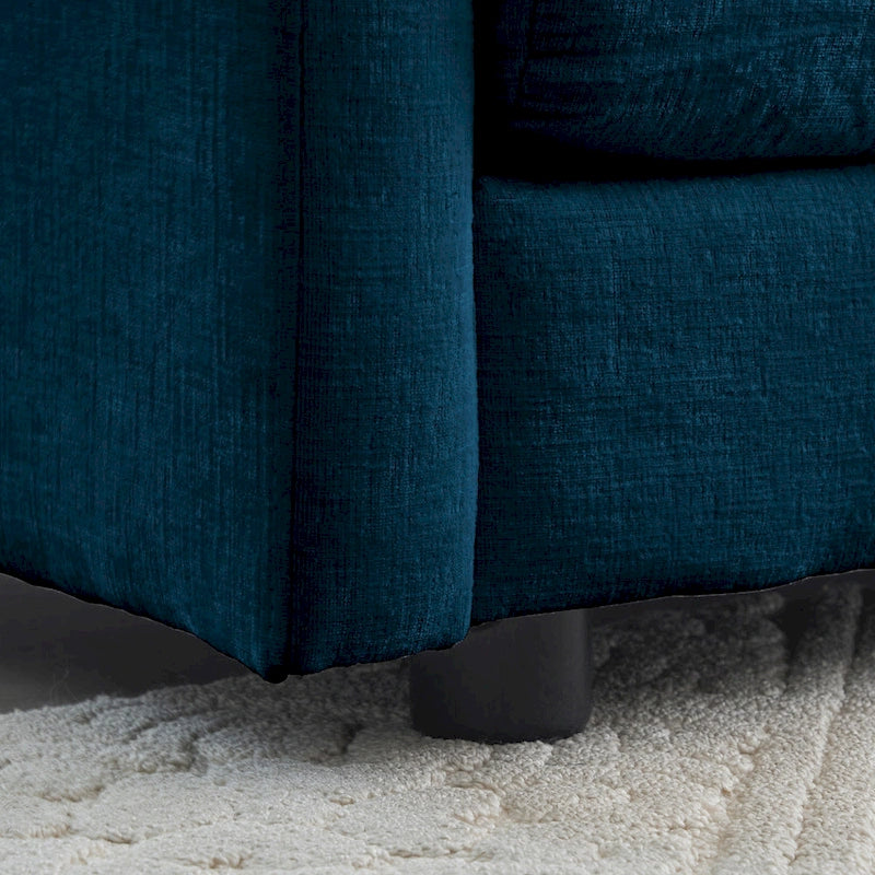 Moderner Akzent-Sessel mit Hocker, Chenille-Polstersessel für Wohnzimmer, Lesesessel für Schlafzimmer, blaues Chenill