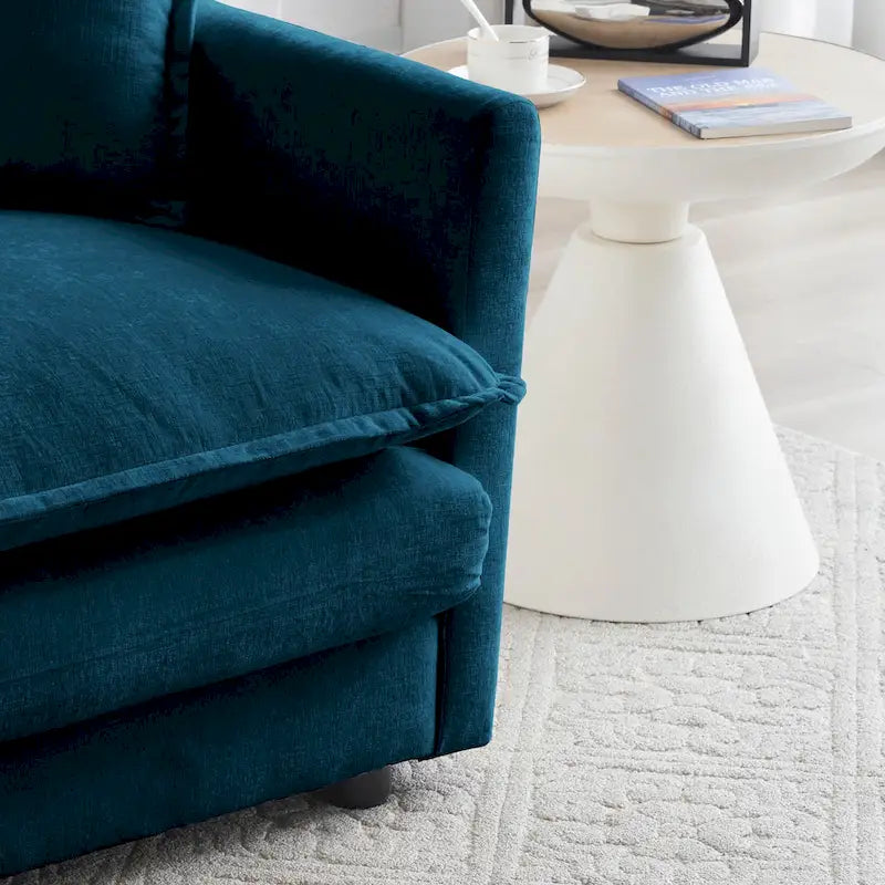 Moderner Akzent-Sessel mit Hocker, Chenille-Polstersessel für Wohnzimmer, Lesesessel für Schlafzimmer, blaues Chenill