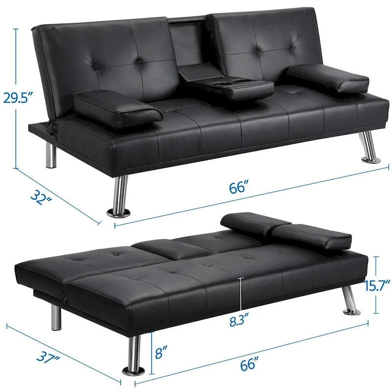 Modern Recliner Couch Faux Leather Futon Sofa Bed
