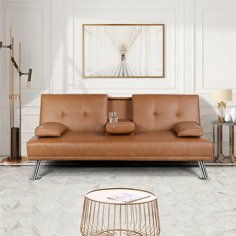 Divano reclinabile moderno in ecopelle, futon trasformabile in letto