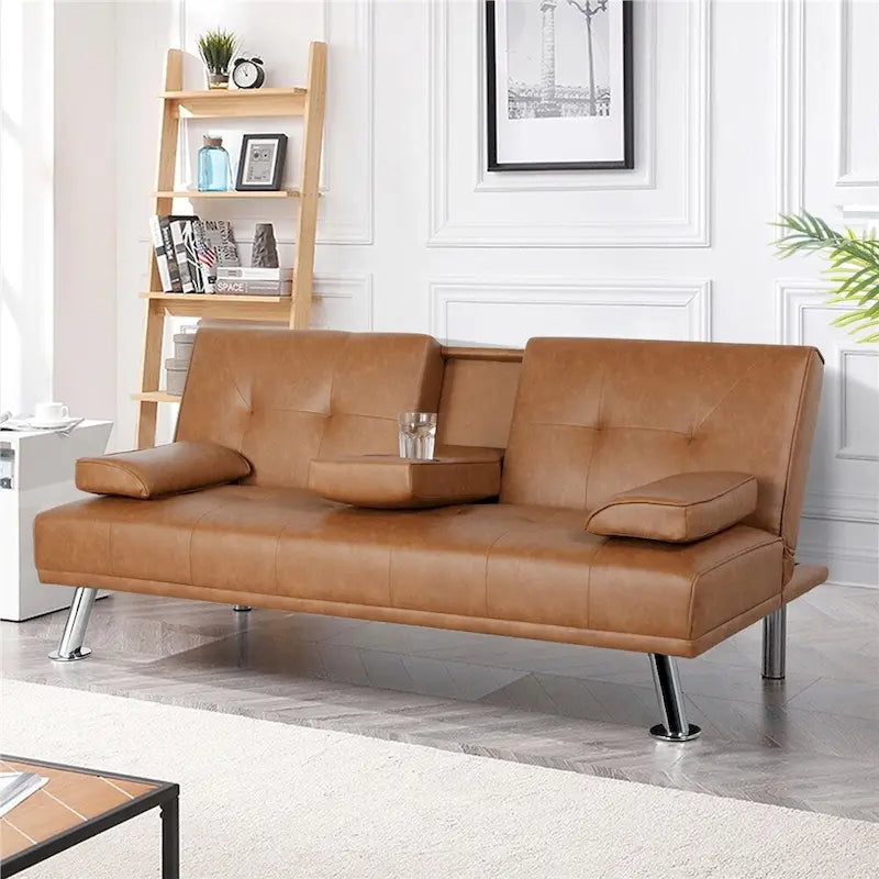 Divano reclinabile moderno in ecopelle, futon trasformabile in letto
