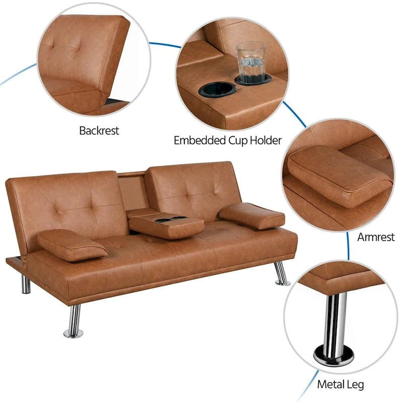 Divano reclinabile moderno in ecopelle, futon trasformabile in letto