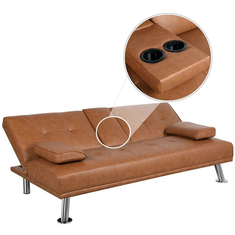 Divano reclinabile moderno in ecopelle, futon trasformabile in letto