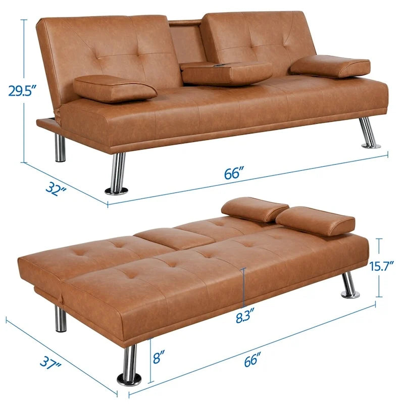 Divano reclinabile moderno in ecopelle, futon trasformabile in letto