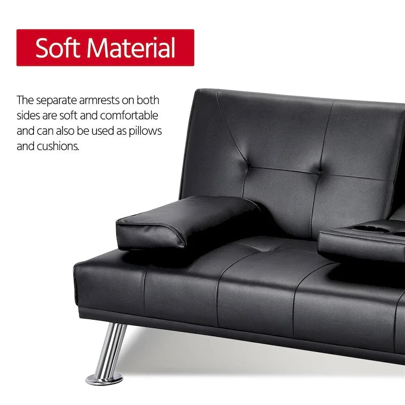 Divano reclinabile moderno in ecopelle, futon trasformabile in letto