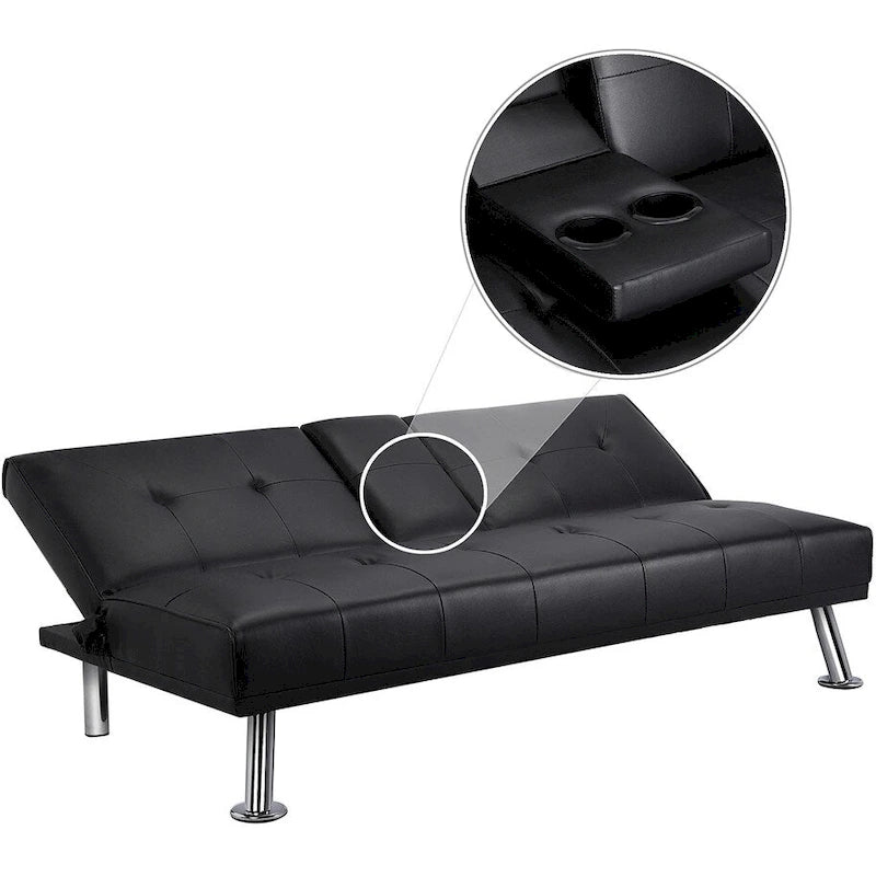 Divano reclinabile moderno in ecopelle, futon trasformabile in letto