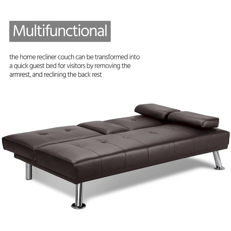 Divano reclinabile moderno in ecopelle, futon trasformabile in letto