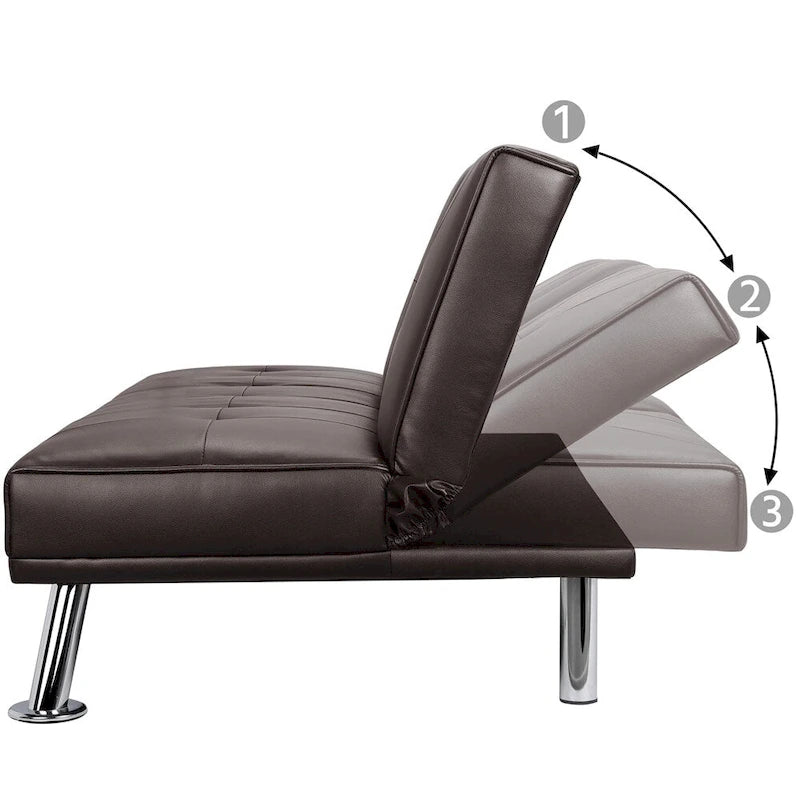 Divano reclinabile moderno in ecopelle, futon trasformabile in letto
