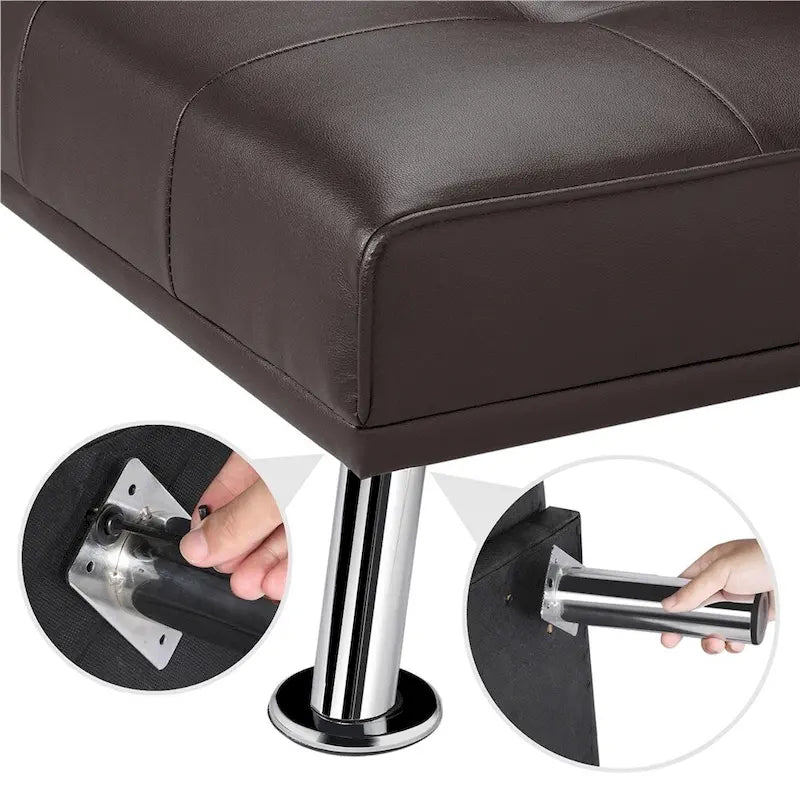 Divano reclinabile moderno in ecopelle, futon trasformabile in letto