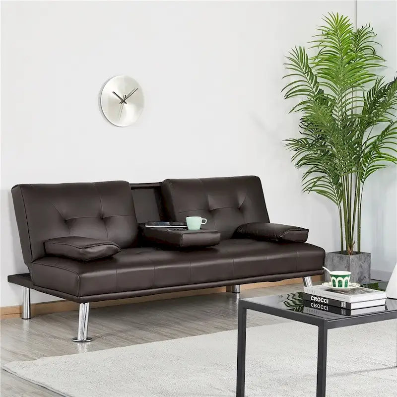 Divano reclinabile moderno in ecopelle, futon trasformabile in letto
