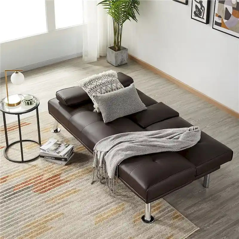 Divano reclinabile moderno in ecopelle, futon trasformabile in letto
