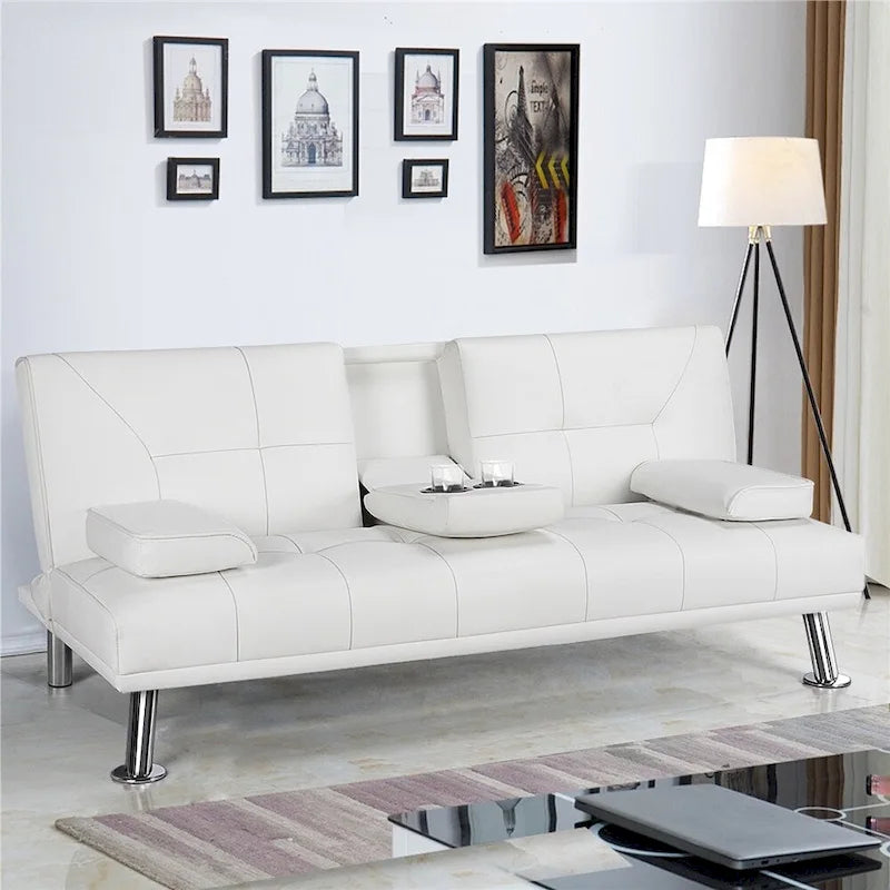 Divano reclinabile moderno in ecopelle, futon trasformabile in letto