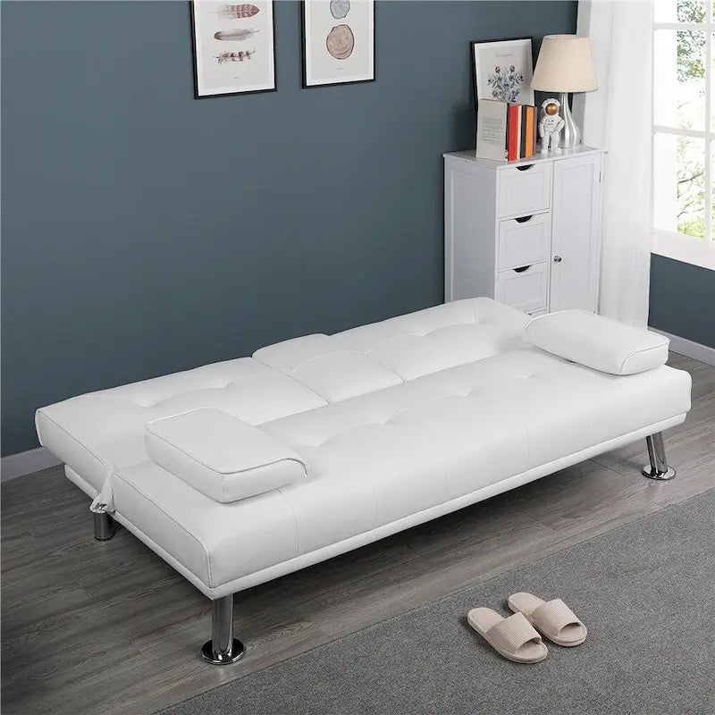 Divano reclinabile moderno in ecopelle, futon trasformabile in letto