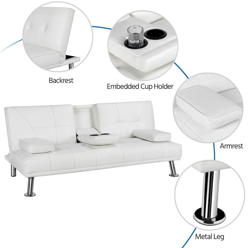 Divano reclinabile moderno in ecopelle, futon trasformabile in letto