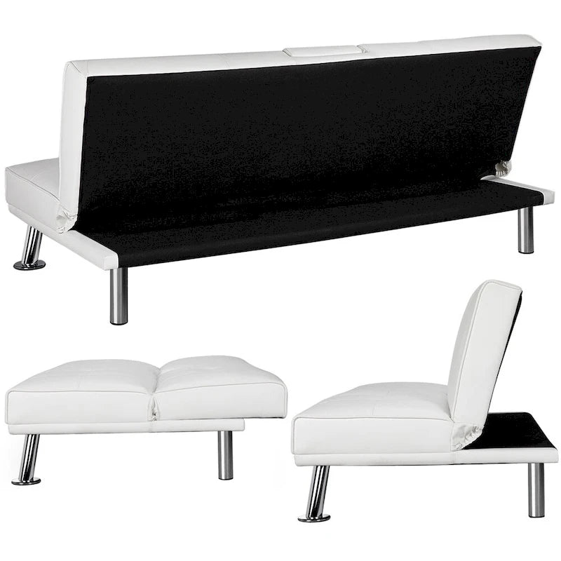 Divano reclinabile moderno in ecopelle, futon trasformabile in letto