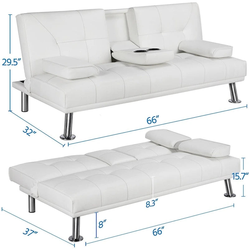 Divano reclinabile moderno in ecopelle, futon trasformabile in letto