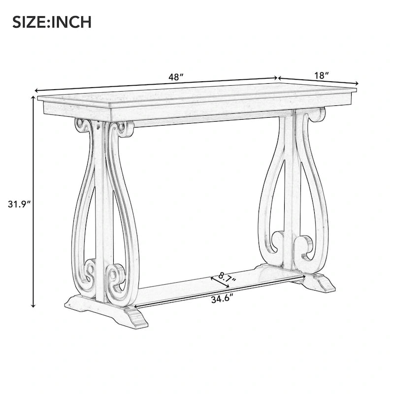 48-Inch Rustic Vintage Console Table --- Farmhouse Style Entryway Table with Open Shelf and Sturdy Construction