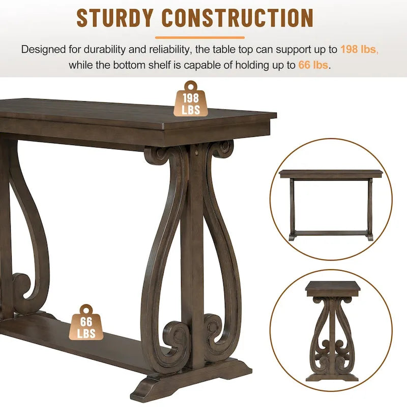 48-Inch Rustic Vintage Console Table --- Farmhouse Style Entryway Table with Open Shelf and Sturdy Construction