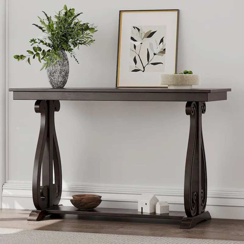 48-Inch Rustic Vintage Console Table --- Farmhouse Style Entryway Table with Open Shelf and Sturdy Construction
